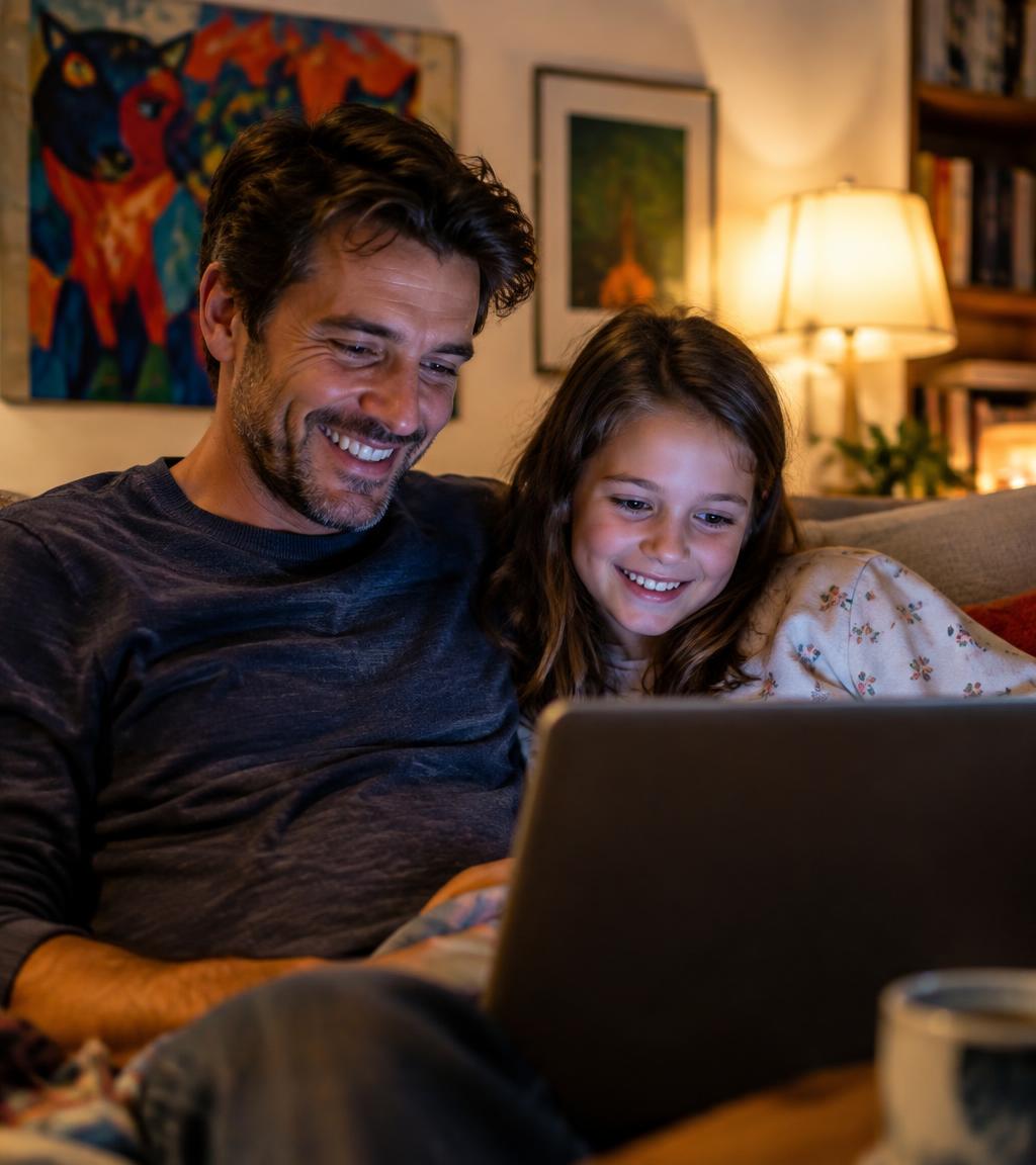 Father and daughter at home